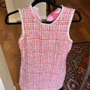 Betsey Johnson dress pink sexy legally blonde vibes work pearl tweed